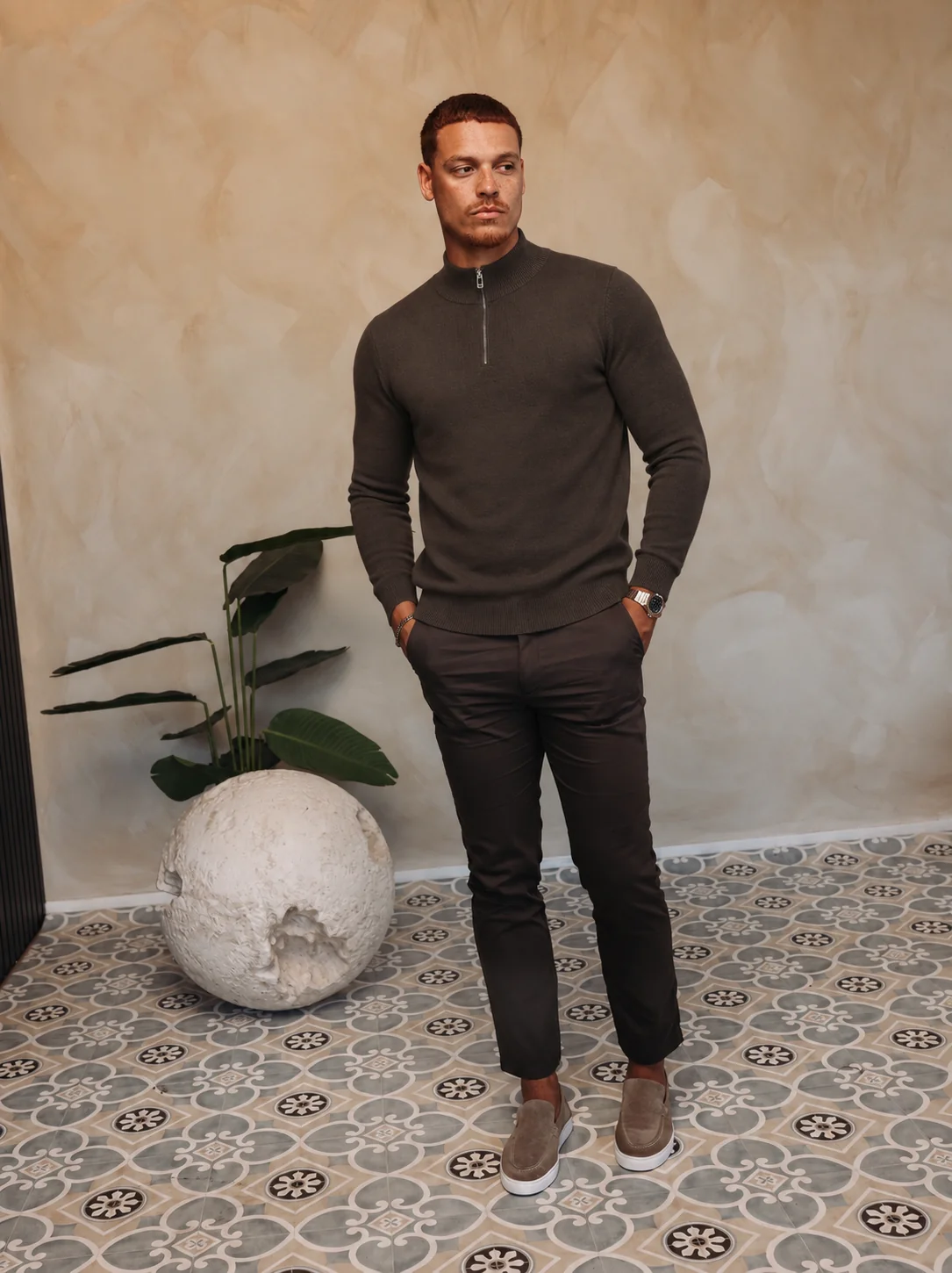 Half Zip Knit Dark Brown