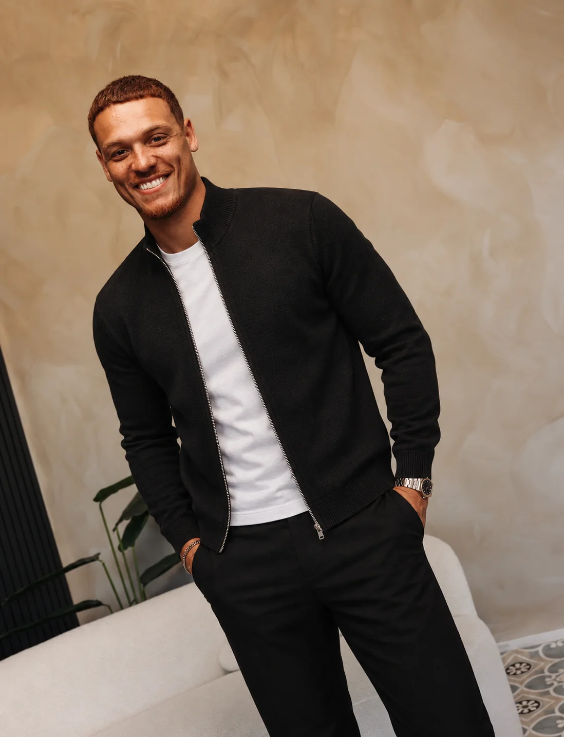 Knit Zip Cardigan Black