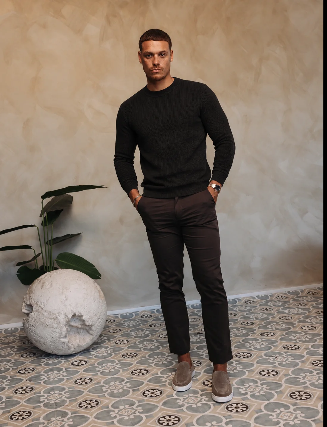 Waffle Knit Black